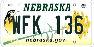 NE license plate WFK136