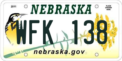 NE license plate WFK138