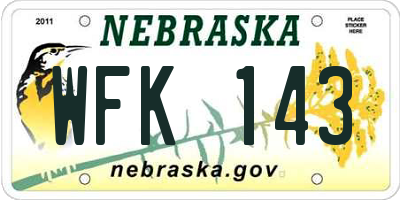 NE license plate WFK143