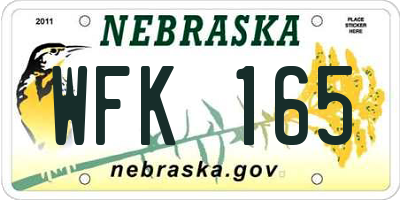 NE license plate WFK165