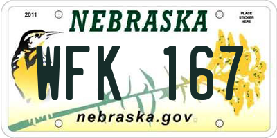 NE license plate WFK167
