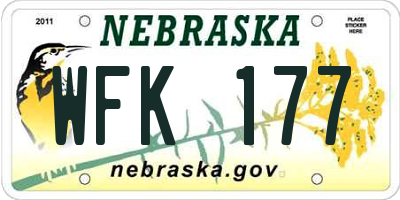 NE license plate WFK177