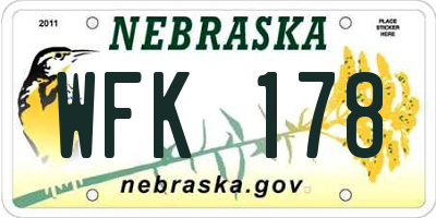 NE license plate WFK178