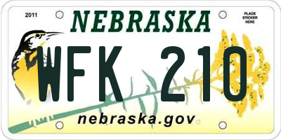NE license plate WFK210