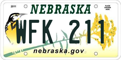 NE license plate WFK211