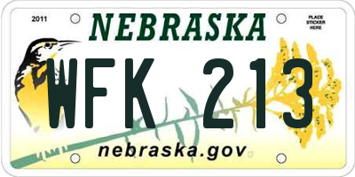 NE license plate WFK213