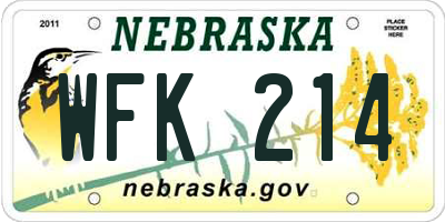 NE license plate WFK214