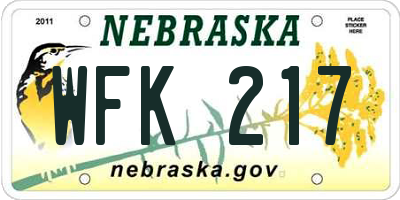 NE license plate WFK217