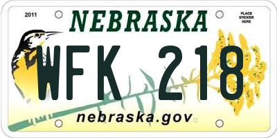 NE license plate WFK218