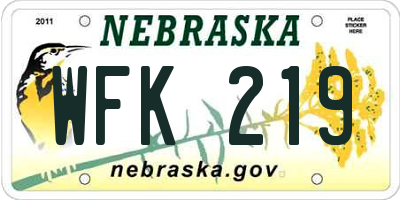 NE license plate WFK219