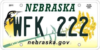 NE license plate WFK222