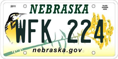 NE license plate WFK224