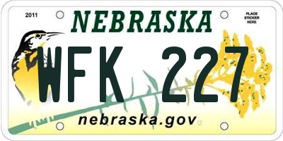 NE license plate WFK227