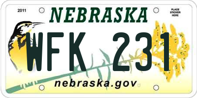 NE license plate WFK231