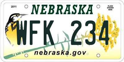 NE license plate WFK234