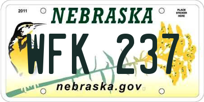 NE license plate WFK237