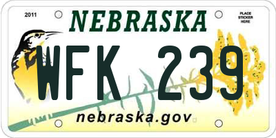 NE license plate WFK239