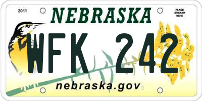 NE license plate WFK242