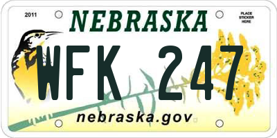 NE license plate WFK247