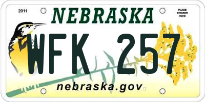 NE license plate WFK257