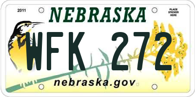 NE license plate WFK272