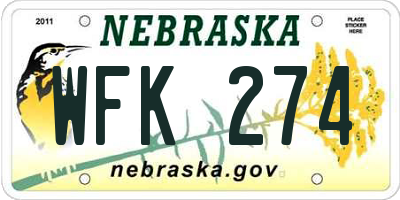 NE license plate WFK274