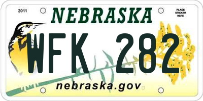 NE license plate WFK282