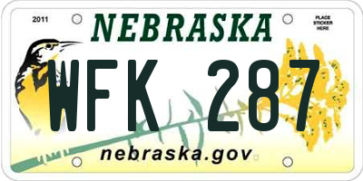NE license plate WFK287