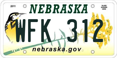 NE license plate WFK312