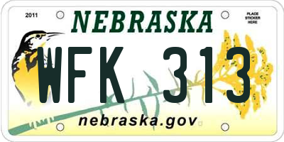 NE license plate WFK313