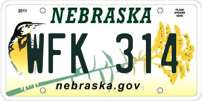 NE license plate WFK314