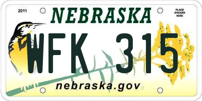 NE license plate WFK315