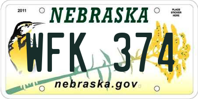 NE license plate WFK374