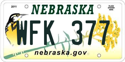 NE license plate WFK377