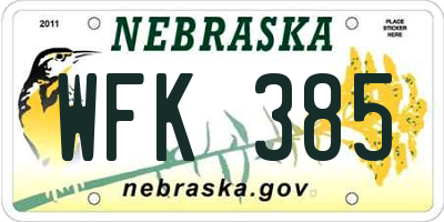 NE license plate WFK385