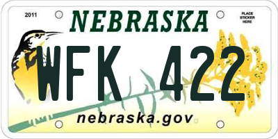 NE license plate WFK422