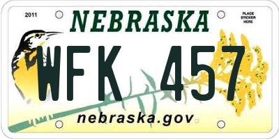 NE license plate WFK457