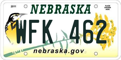 NE license plate WFK462