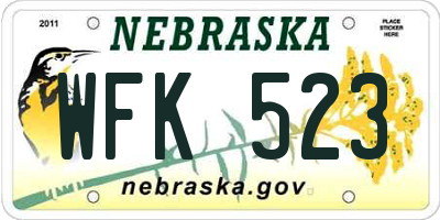 NE license plate WFK523