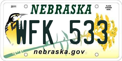 NE license plate WFK533