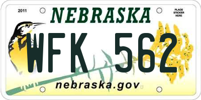 NE license plate WFK562