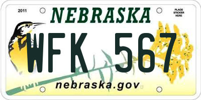 NE license plate WFK567