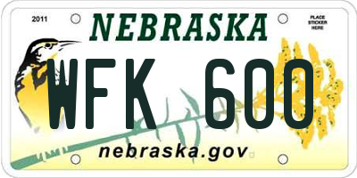 NE license plate WFK600