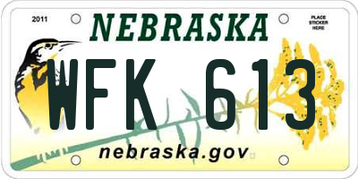 NE license plate WFK613