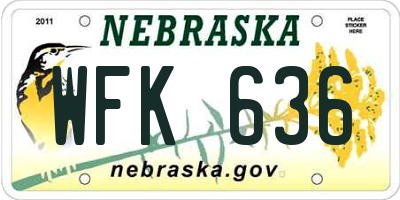 NE license plate WFK636