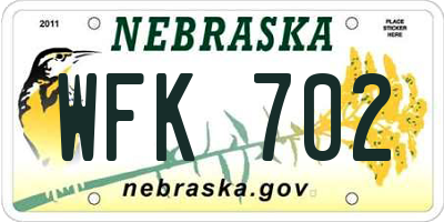 NE license plate WFK702