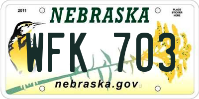 NE license plate WFK703