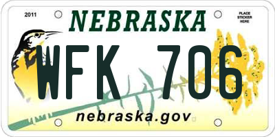 NE license plate WFK706