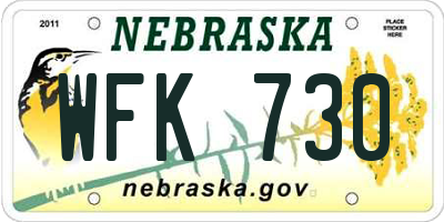 NE license plate WFK730