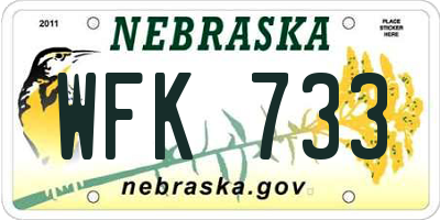 NE license plate WFK733